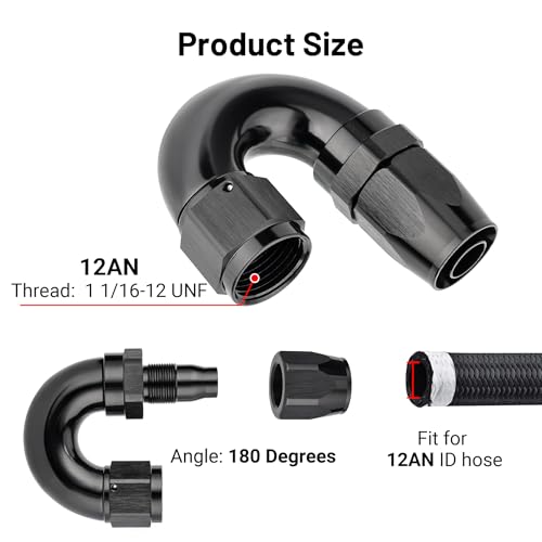 12AN 180 Degree One Piece Full Flow Hose End Fitting Swivel for CPE Braided Hose