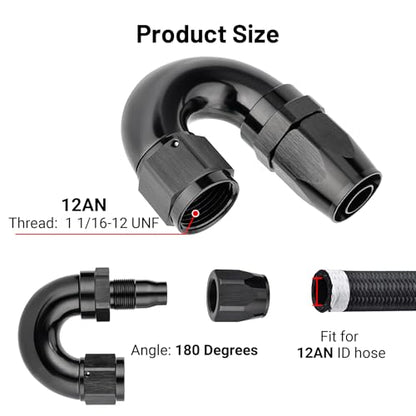 12AN 180 Degree One Piece Full Flow Hose End Fitting Swivel for CPE Braided Hose