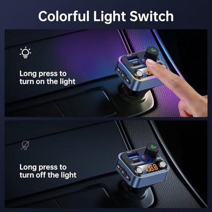 Bluetooth 5.4 FM Transmitter Car Adapter with Light Switch