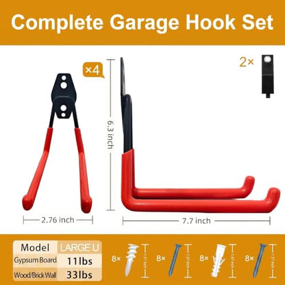 Garage Hooks 4 Pack Large Square Wall Hooks for Hanging Heavy Duty Ladders (4 Count)