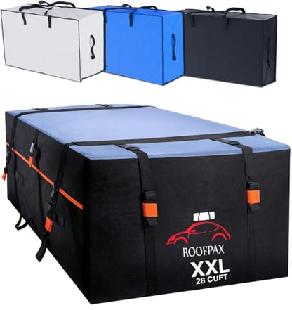 XXL 28 cuft Car Rooftop Cargo Carrier Bag Extra Waterproof Car Roof Storage with 10 Heavy Duty Tie Down Straps and 4 Hooks Roof Bag Cargo Carrier for Top of Vehicle with
