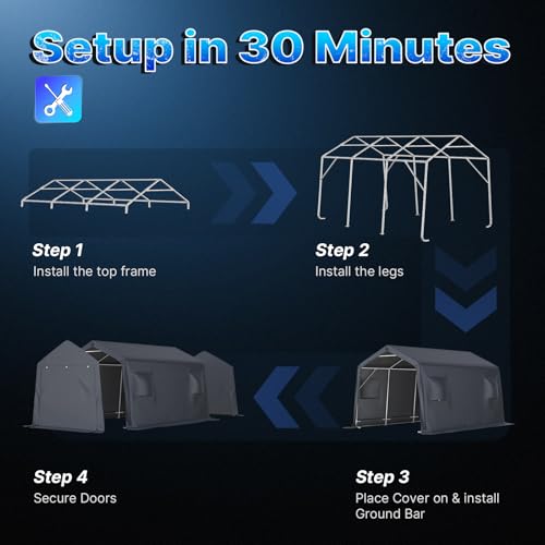 10X15 ft Garage Shelter Steel Metal Peak Roof Portable Storage Shed Carport for Motorcycle Boat