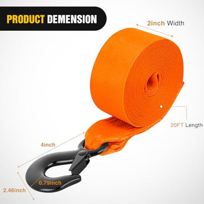 Boat Trailer Winch Strap 2" x 20' with Steel Hook