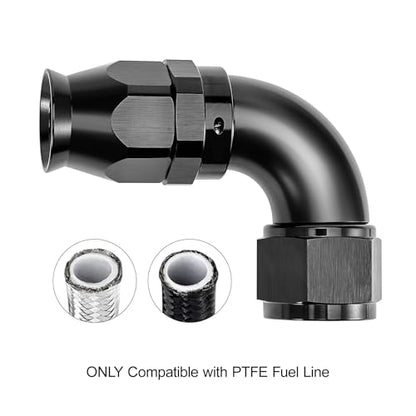 6AN 90 Degree PTFE One Piece Full Flow End Hose Fitting Aluminum Black