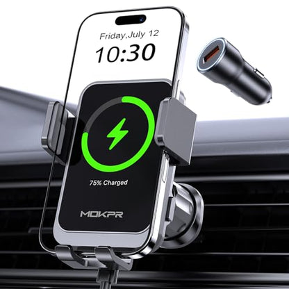 Wireless Car Charger 15W Fast Charging Vent Phone Holder with LED Light
