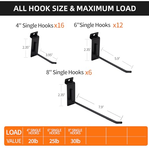 Slatwall Accessories Heavy Duty Garage Hooks Slatwall Panel Hooks Slat Wall Hanging Hook for Bike Ladder Garage Storage System Accessory Multi Size Utility