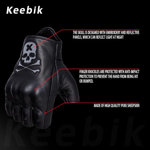 Goatskin Leather Motorcycle Motorbike Powersports Racing Gloves Reflective Skull Touchscreen for Men and Women Model