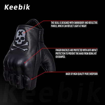 Goatskin Leather Motorcycle Motorbike Powersports Racing Gloves Reflective Skull Touchscreen for Men and Women Model