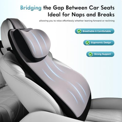 Memory Foam Lumbar Support and Headrest Pillow for Car Ergonomic Integrated Widened Design Head Neck Lumbar Support Breathable Washable Cushion for Car Truck Seat Long Driving Back Pain Relief