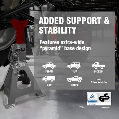 Car Jack Stands 6 Ton with Double Locking and Large Foot Base for Lifting Cars