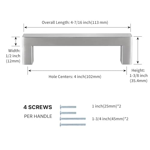 15 Pack 4 Inch Brushed Nickel Cabinet Pulls Drawer Handles (15 Count)