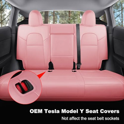 Tesla Model Y Car Seat Covers Nappa Leather Car Interior Seat Airbag Compatible Cushion Cover Full Set Custom Fit 2024 2023 2022 2021 2020 (11 Count)