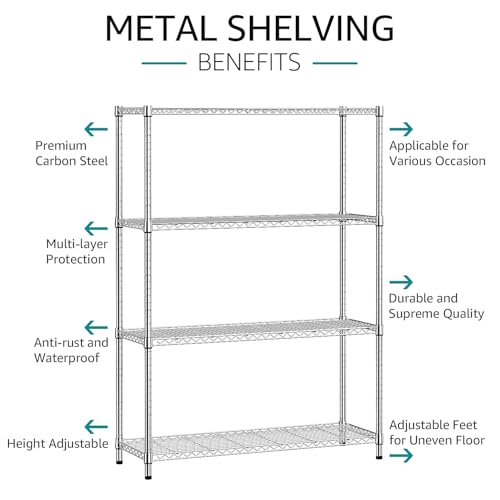 4 Tier Adjustable Heavy Duty Metal Wire Shelving Unit