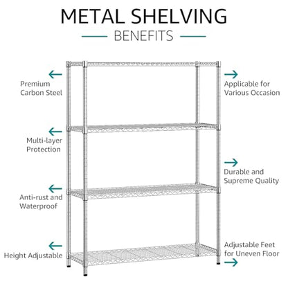 4 Tier Adjustable Heavy Duty Metal Wire Shelving Unit