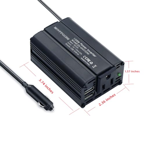 150W Power Inverter 12V DC to 110V AC Car Plug Adapter Outlet Converter with 2.4A Dual USB AC car Charger for Laptop Computer
