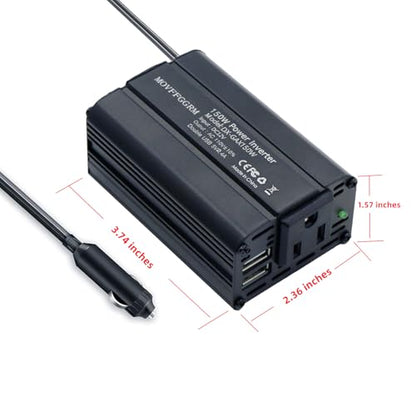 150W Power Inverter 12V DC to 110V AC Car Plug Adapter Outlet Converter with 2.4A Dual USB AC car Charger for Laptop Computer