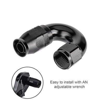 8AN 180 Degree PTFE One Piece Full Flow End Hose Fitting Aluminum Black