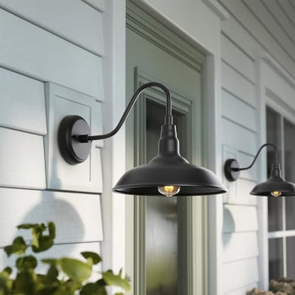Black Gooseneck Barn Light for Farmhouse 10 Inch Dome Exterior Lights Fixture with Wall Mount