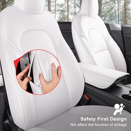 Tesla Model Y Car Seat Covers Nappa Leather Car Interior Seat Airbag Compatible Cushion Cover Full Set Custom Fit 2024 2023 2022 2021 2020 (11 Count)