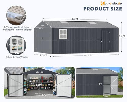 13x20x8.3 FT Metal Garage Shed Large Building Kits