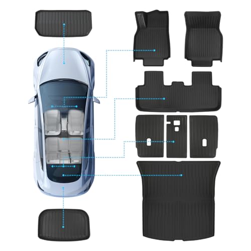 TPE Floor Mats fit for Tesla Model Y 2019 2020 2021 2022 2023 2024 All Weather TPE Cargo Liner Cargo Trunk Accessories and Cargo Trunk Mats Front Rear Cargo Mat Full Set