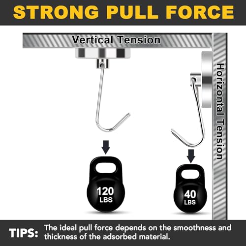 Magnetic Hooks Heavy Duty 120LB+ Swivel Swing Strong Magnet Hook (12 Count)