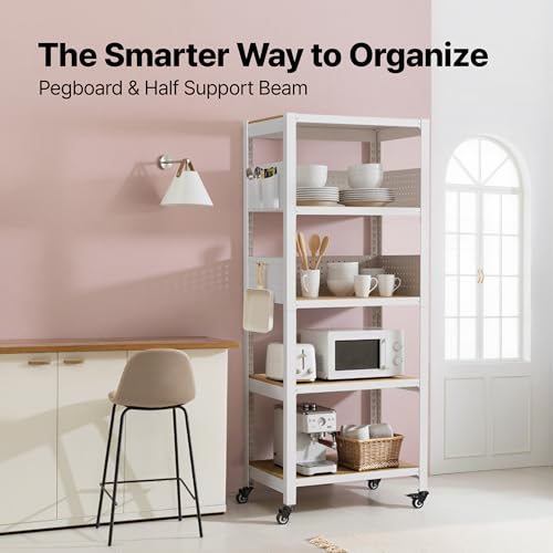 5 Tier Rolling Shelving Unit with Lockable Wheels Multipurpose Storage Cart with Pegboards for Kitchen Laundry Pantry 24" W 2Pack (2 Count)