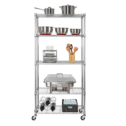 5-Tier NSF-Certified Steel Wire Shelving, 36"W x 14"D x 75.5"H, Silver