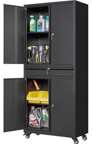 Metal Garage Storage Cabinet with Wheels and Drawer