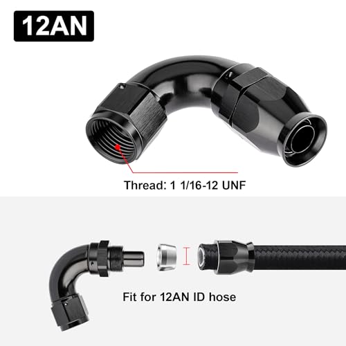 12AN 120 Degree PTFE One Piece Full Flow End Hose Fitting Aluminum Black