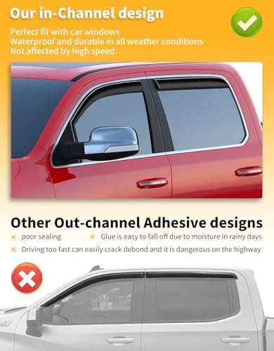 Window Visors Rain Guards for Dodge RAM 1500 Crew Cab 2019 (4 Count)