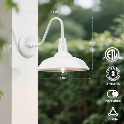 10 Inch Dome Outdoor Gooseneck Barn Light Fixture White Exterior Barn Wall Lantern