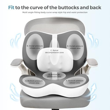 2 in1 Truck Seat Cushion and Lumbar Support Pillow Memory Foam Car Seat Cushion with Adjustable Strap for Truck Driver Long Drives
