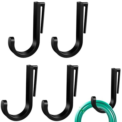 4 Pcs J Tool Hooks Plastic Multi Purpose Shed Accessories for Wall Black Shed Hanger Storage for Garage Hanging Shovel Rake Sports Equipment (4 Count)