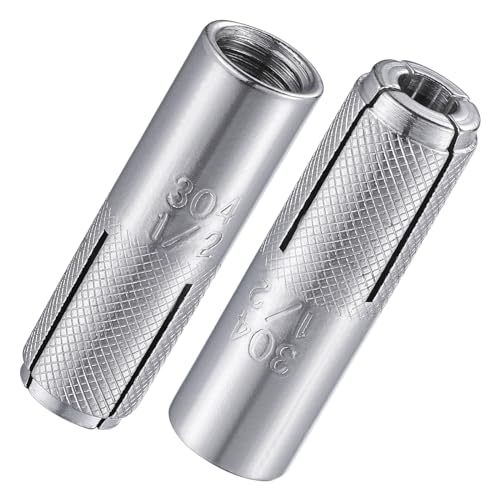 20 pcs) 1/2"-13 Premium Stainless Steel Drop in Anchors Assortment, Knurled Drop-in-Anchor for Solid Concrete, Internal Forced Expansion Screw Bolts (20 Count)