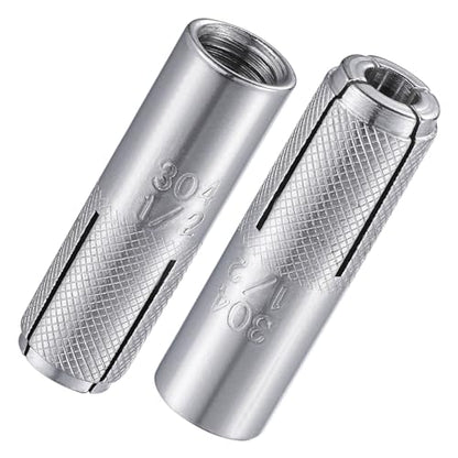 20 pcs) 1/2"-13 Premium Stainless Steel Drop in Anchors Assortment, Knurled Drop-in-Anchor for Solid Concrete, Internal Forced Expansion Screw Bolts (20 Count)