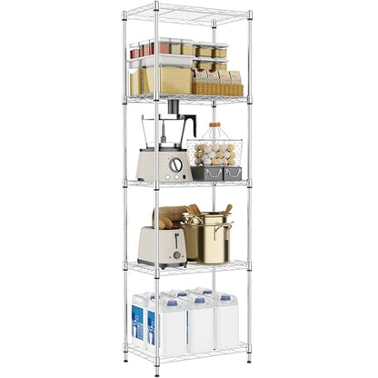 5 Tiers Shelf Metal Storage Shelves Wire Rack Closet Organizers for Garage Kitchen Bathroom Laundry Chrome 11.8" D x 17.7" W x 55" H (5 Count)