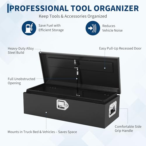 Truck Bed Tool Box 30x13x9.6 Inch Heavy Duty Steel Metal Tool Box for Truck Bed