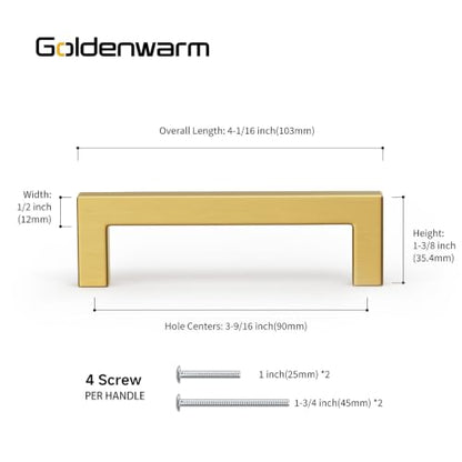 10 Pack 3-1/2 in Gold Cabinet Handles Brushed Brass Drawer Pulls