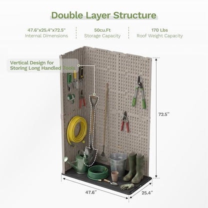 50 cu.ft Plastic Vertical Outdoor Storage Shed