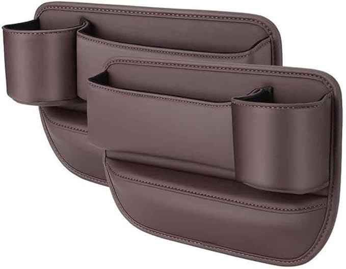 2 Pcs Car Seat Gap Filler Organizer for Tesla Model 3 Model X Model Y Model S, PU Leather Front Seat Storage Box Console Side Pockets with Cup Holder Charging Cable Hole,A/Brown