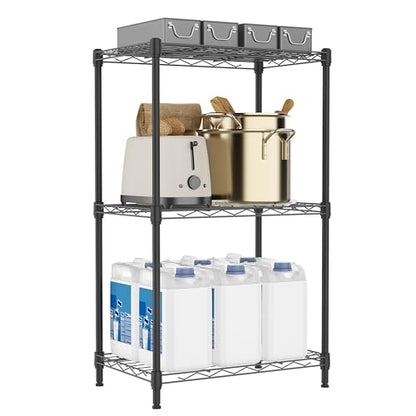 3 Tiers Shelf Metal Storage Shelves Wire Rack Closet Organizers with Wheel for Garage Kitchen Bathroom Laundry Black 11.8" D x 17.7" W x 28.8" H (3 Count)