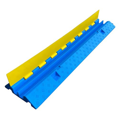 1 Pack Blue Rubber Cable Ramp Hose Cable Protector Ramp 2 Channel 22000Lbs Load Capacity Traffic Speed Bump Wires Power Lines Extension Cord Cover for Indoor Outdoor
