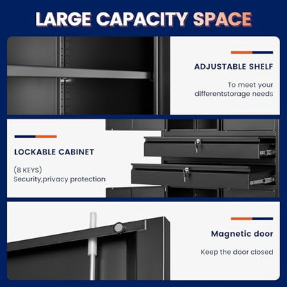 Metal Garage Storage Cabinet with Locking Doors and Adjustable Shelves