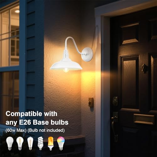 10 Inch Dome Outdoor Gooseneck Barn Light Fixture White Exterior Barn Wall Lantern