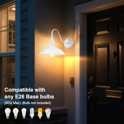 10 Inch Dome Outdoor Gooseneck Barn Light Fixture White Exterior Barn Wall Lantern