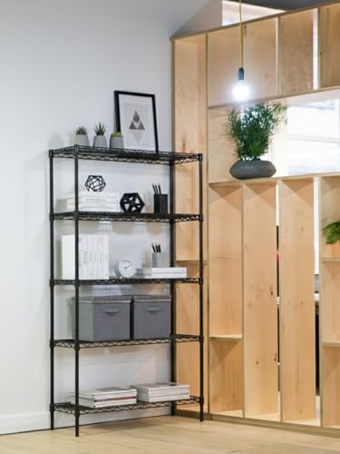 Black 5 Tier Metal Adjustable Freestanding Garage Storage Wire Shelving Unit