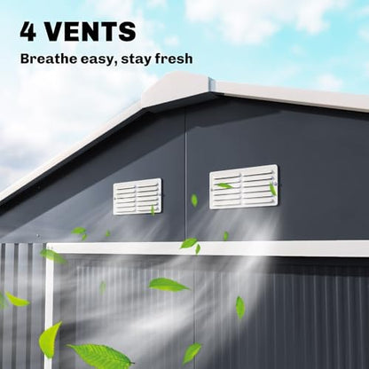 11' x 9' Outdoor Storage Shed Garden Tool Metal Shed Dark Gray