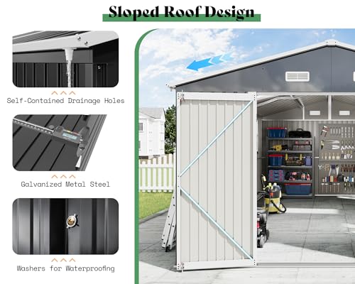 10x16x7 FT Outdoor Storage Shed with 2 Transparent Panels