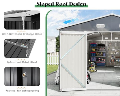 10x16x7 FT Outdoor Storage Shed with 2 Transparent Panels